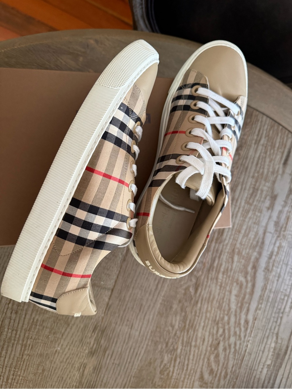 Burberry Beige/Tan Check Low-Top Sneakers - Picture 2 of 9